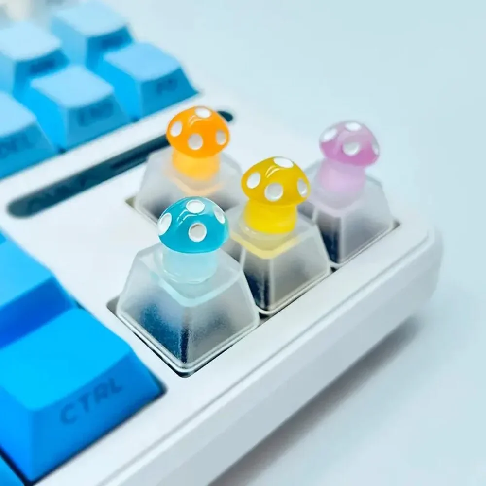 4pcs Cute Mushroom Keycaps, Mechanical Keyboard Decoration, ABS Resin, OEM